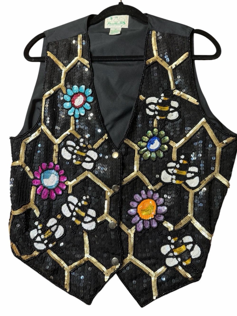 The Quacker Factory vintage sequin honeycomb, flowers, and bee vest. Size medium
